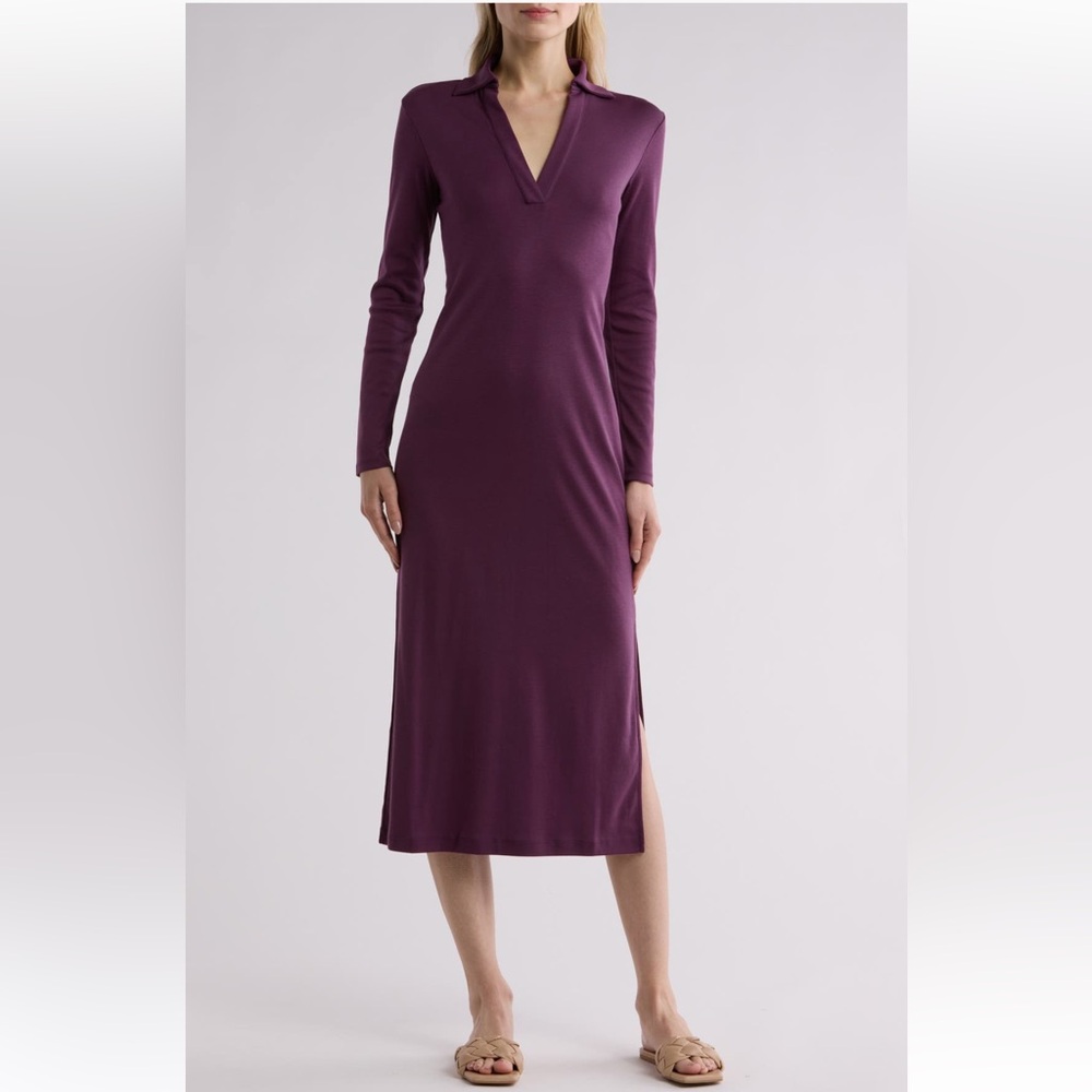 Vince Long Sleeve Polo Dress, Deep Iris, L